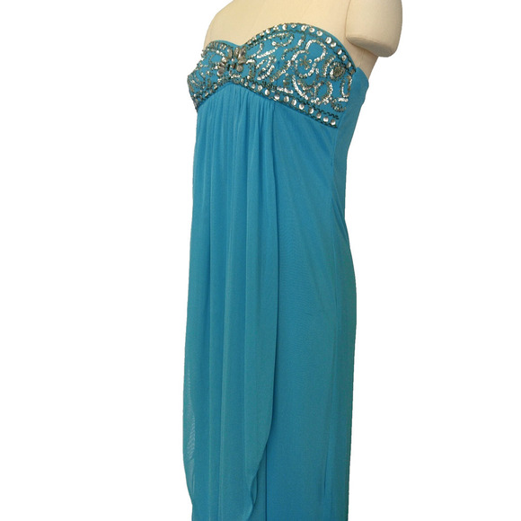 Vintage 90s Y2K Prom Dress Maxi Gown Size S M Blue Strapless Grecian Embellished - Picture 8 of 10